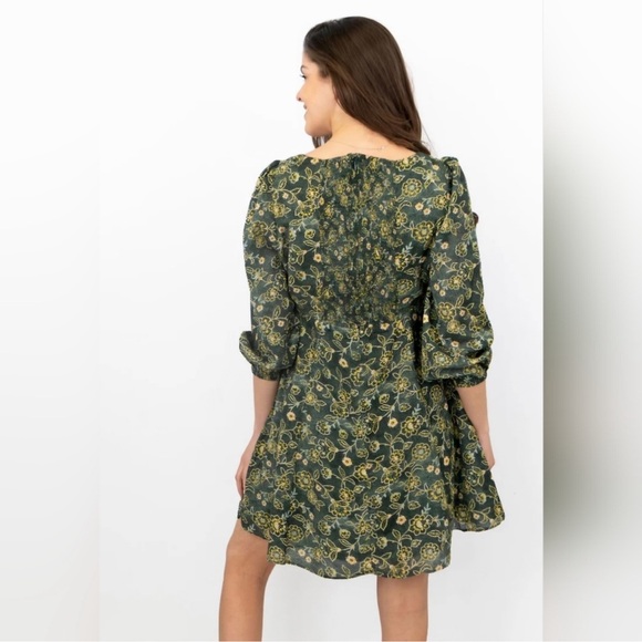 J. Crew Green Floral Boho Mini Dress w Sweetheart Neckline - Picture 2 of 10